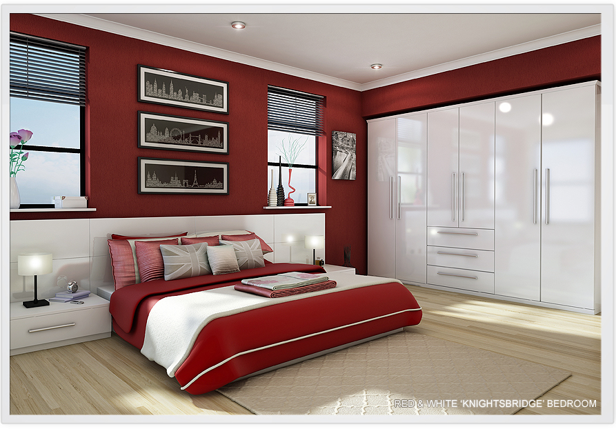 Red & White Bedroom Render